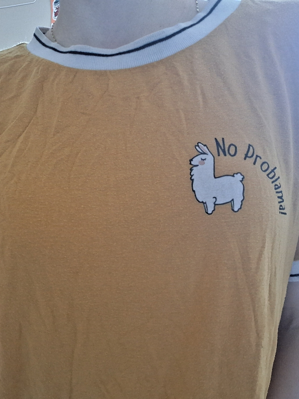 Mustard Yellow Ringer Tee with Llama "No Probllama"